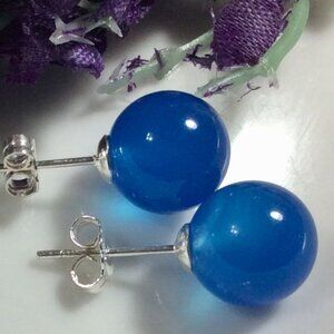 Natural Mid Night Blue Jade Gemstone 10mm .925 Sterling Silver SG-0075